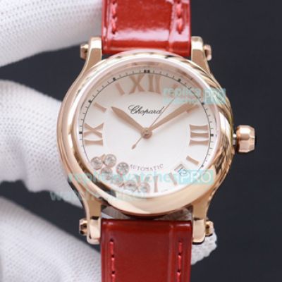 Best Replica Chopard Happy Diamonds Watch 36mm Rose Gold Case White Face